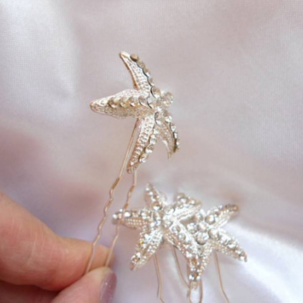 Beach Wedding Starfish Hair Pin Rhinestone Clip - Picture 3 of 4